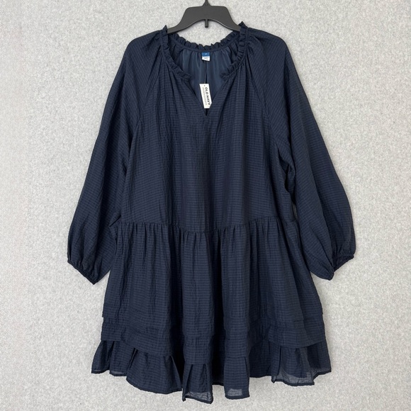 Old Navy Dresses & Skirts - Old Navy Womens Dress Size 2X Blue Tiered Boho V Neck Long Sleeves Flowy NWT